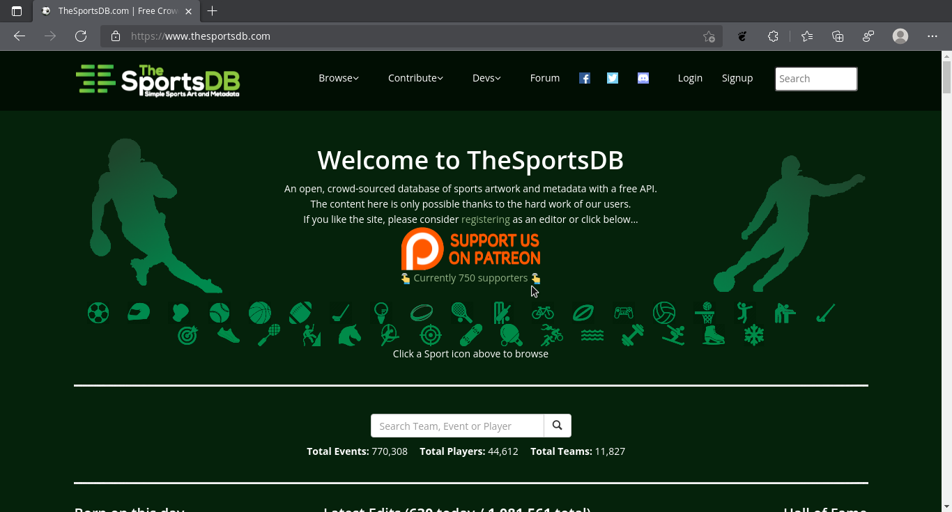 Tampilan TheSportsDB